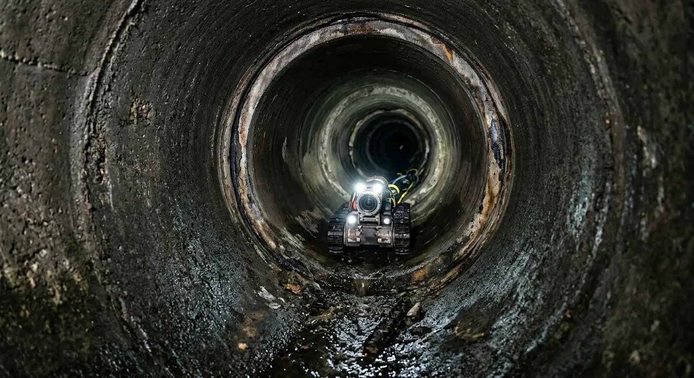 Robotic sewer camera inspecting pipe interior for Sewer Line Cleaning in Eden